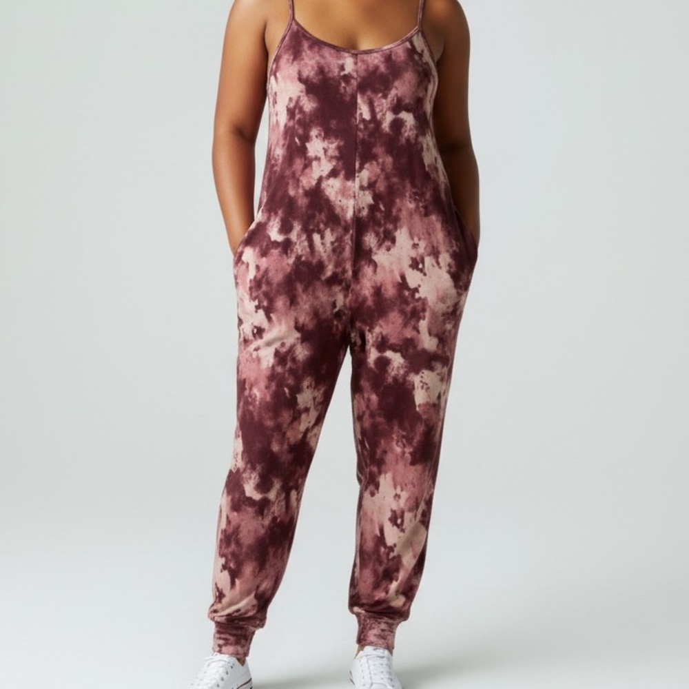 Tie-Dye Jumpsuit in Burgundy and Cream XL